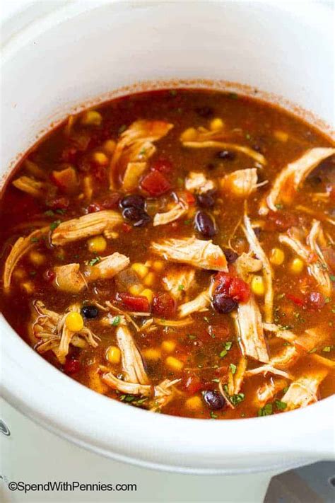 Add onion and cook until soft, 5 minutes, then add garlic and cook until fragrant, 1 minute. Slow Cooker Chicken Enchilada Soup - Spend With Pennies
