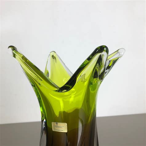 Large Vintage Green Brown Hand Blown Crystal Glass Vase By Joska Germany 1970s Design Market