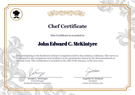 Chef Certificate Template Pdf Templates Jotform