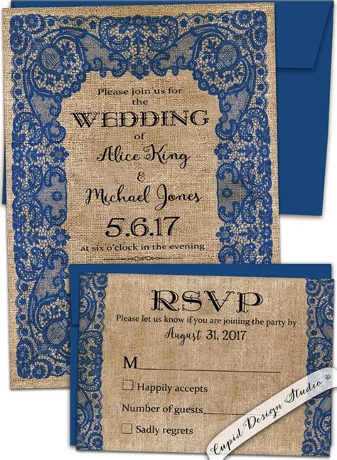 Shop zazzle's luxurious range of burlap custom wedding invitations. Blue wedding invitations-Cobalt blue wedding-Rustic lace ...