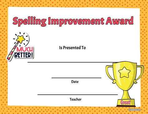 Free Fast Student Award Generator Spelling Improvement Award