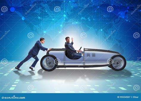 The Businessman Car Pushing In Teamwork Concept Stock Image Image Of