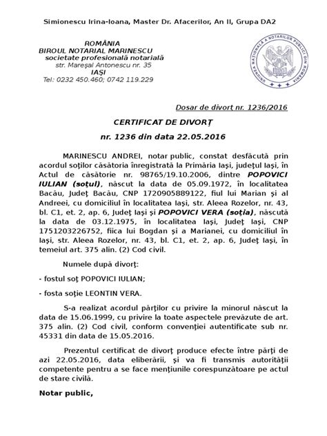 Pdf Certificat De Divort Dokumentips
