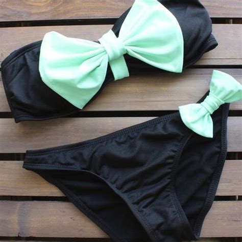 sweet bowknot strapless two pieces swimwear on luulla