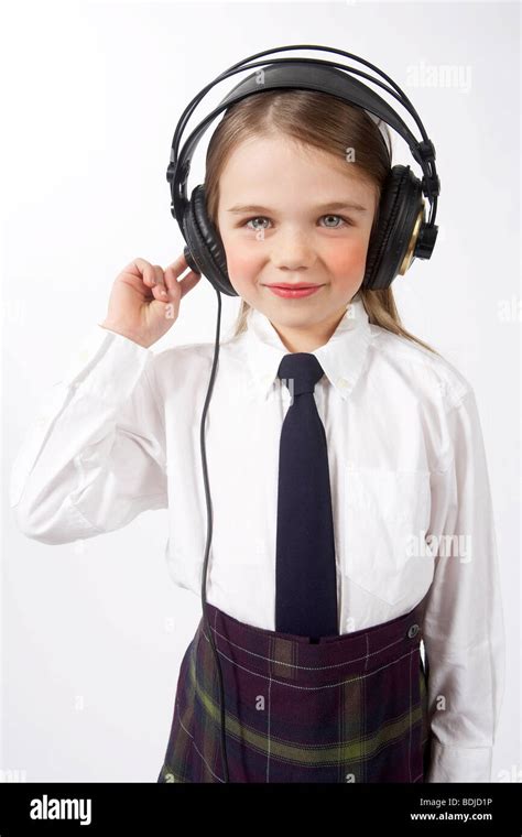 Girl Wearing Headphones Stock Photo Alamy