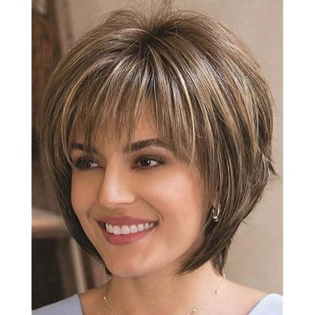Amazon Com Jolnvca Pixie Cut Layered Short Brown Wigs With Bangs