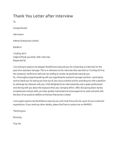 Free 9 Sample Interview Thank You Letter Templates In Ms Word Pdf