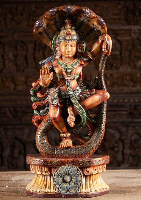 Sold Wood Krishna Dancing On Serpent Kaliya 30 99w11d Hindu Gods