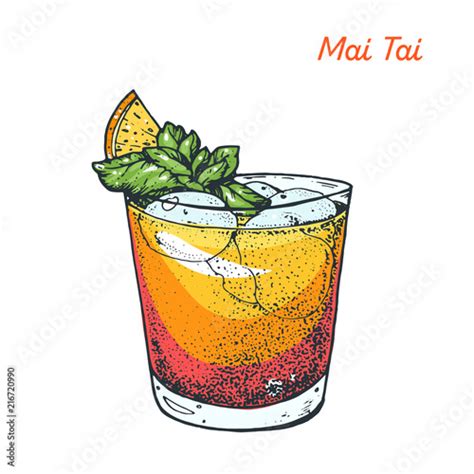 Mai Tai Cocktail Illustration Alcoholic Cocktails Hand Drawn Vector Illustration Stock Vector