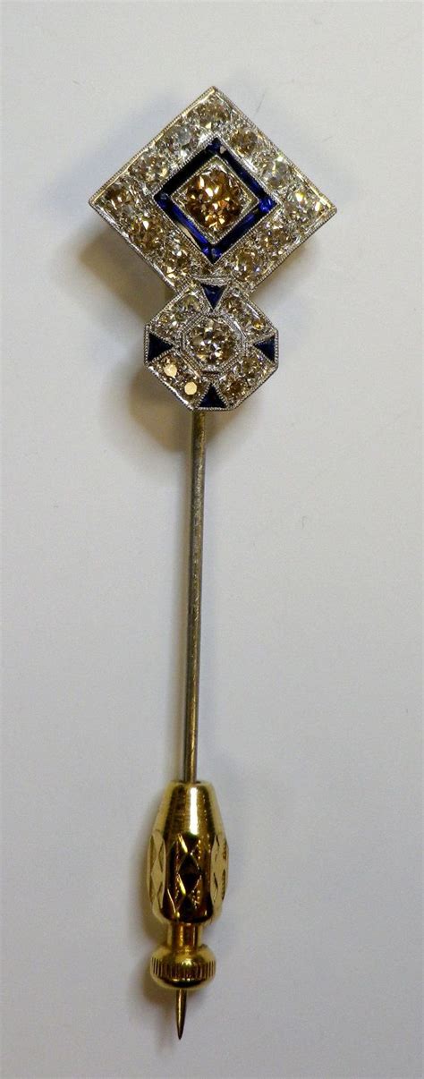 Edwardian Sapphire And Diamond Stick Pin In Platinum And Gold Stick