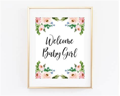 Welcome Baby Girl Printable Baby Shower Sign 8x10 Blush Pink Etsy