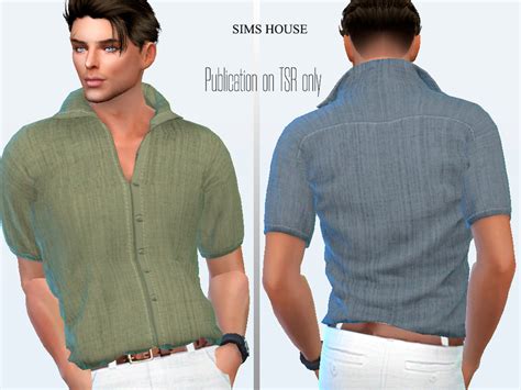 The Sims Resource Mens Linen Shirt With Short Sleeves Plain