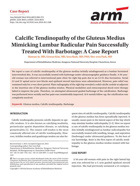 Pdf Calcific Tendinopathy Of The Gluteus Medius Mimicking Lumbar