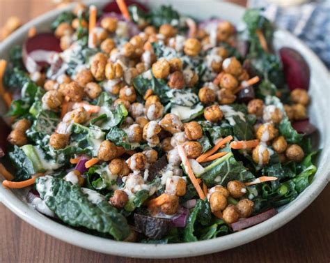 Roasted Chickpea Kale Salad With A Creamy Dressing Recipe Sidechef