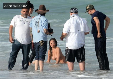 Chrissy Teigen Completely Nude At The Beach Aznude