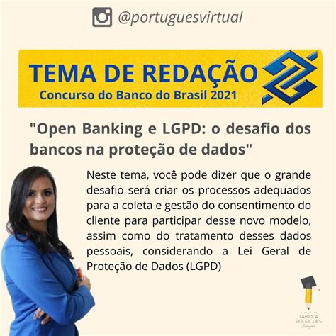Tema de Redação sobre Open Banking e LGPD Concurso do Banco do Brasil Concurso Banco do Brasil