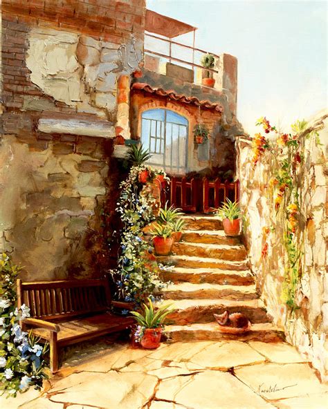 Italian Courtyard Tuscany Painting By Larisa Napoletano Fine Art America