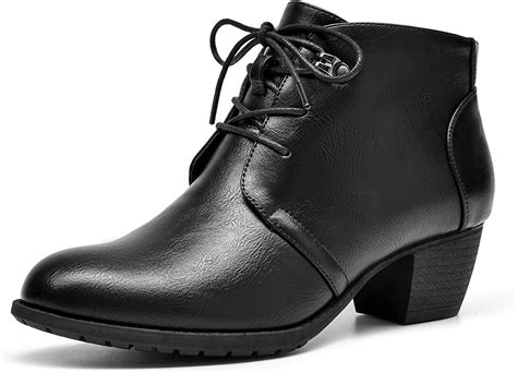 Vjh Confort Womens Ankle Bootslace Up Round Toe Comfortable Low Heel Dress Booties With Side