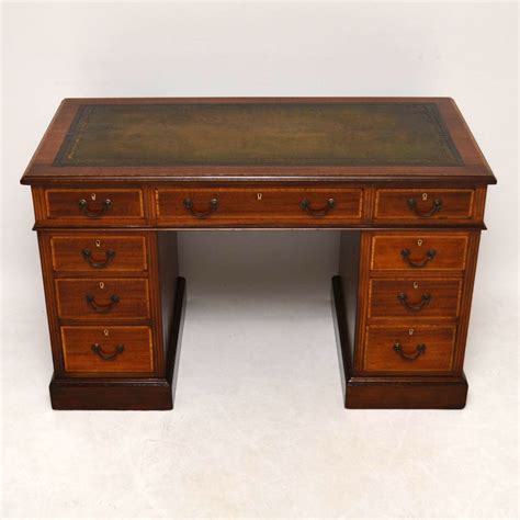 Antique Satinwood Inlaid Mahogany Leather Top Desk Marylebone Antiques