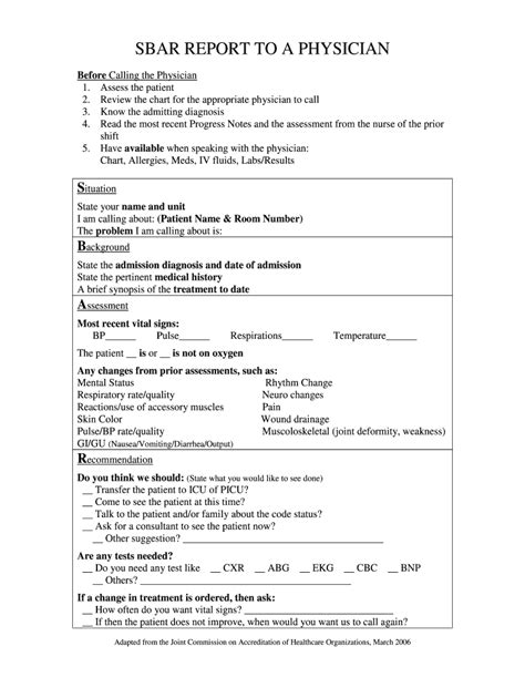 Sbar Report To A Physician 2020 2021 Fill And Sign