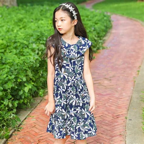 Floral Pattern Summer Dress For Girl Size 10 14 8 6 5 Knee Length
