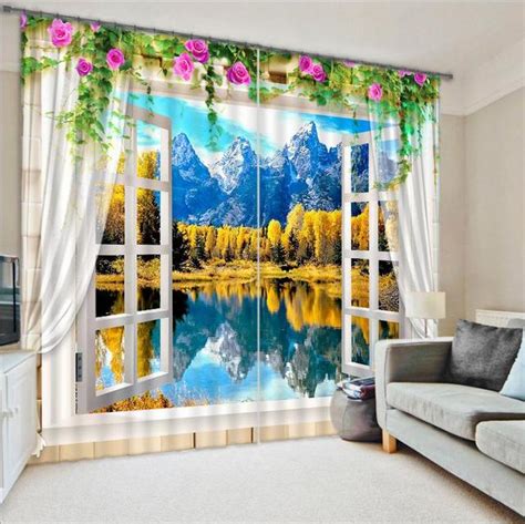 Creative Lake Landscape Scenery Home Textile Luxury Window Curtain 3d