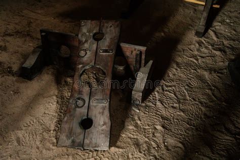 Vintage Medieval Torture Equipment In Museum Rack Break Knee Torture
