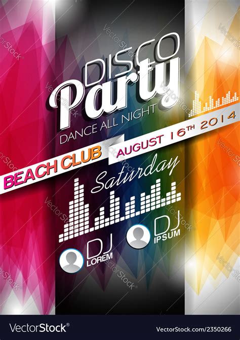 Disco Party Flyer Design On Abstract Background Vector Image