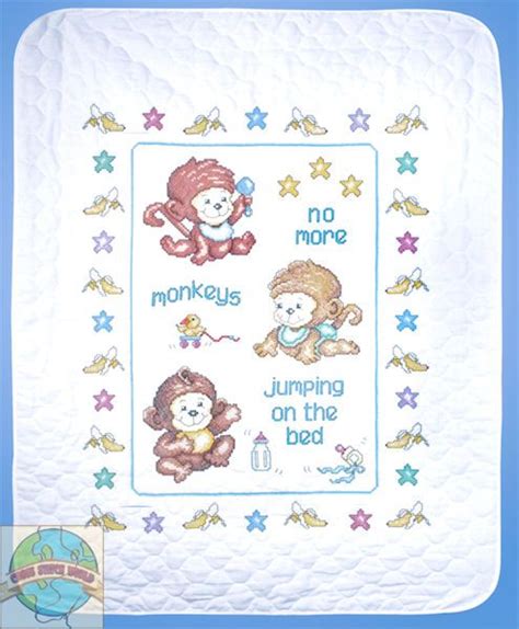 Also cross stitch pattern (professionally printed in a3 paper) with black and white symbols, needle, easy to follow instructions and fabric. Design Works - Monkeys on the Bed Quilt - Cross Stitch ...