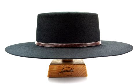 Bolero Hat Black Wool Felt Flat Crown Wide Brim Hat Men Women