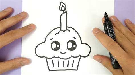 How To Draw A Cute Birthday Cupcake Easy Cupcake Drawing Happy