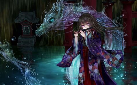 Download Flute Girl Chinese Dragon Anime Wallpaper