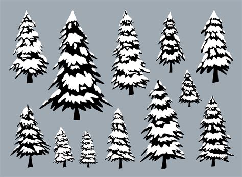 Pine Trees With Snow In The Winter Vector Illustration 2011594 Vector