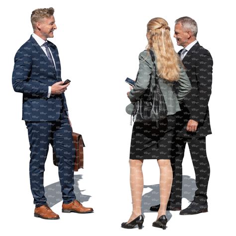 Three Cut Out Businesspeople Standing And Talking Vishopper