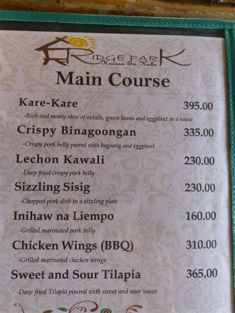 Menu At Ridge Park Kainan Sa Kubo Restaurant Tagaytay 3wxwx75