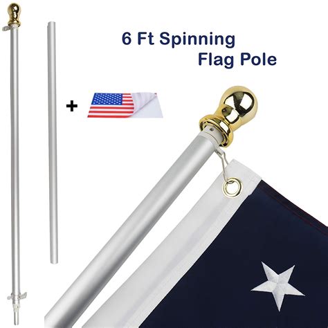 Jetlifee Tangle Free Spinning Flag Pole Aluminum 6 Ft Silver Colored
