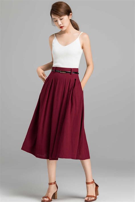 Pleated A Line Midi Skirt For Women 2370 Xiaolizi