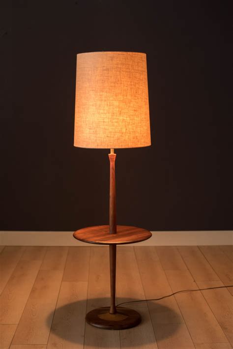 Mid Century Walnut Laurel Floor Lamp With Side Table Mid Century Maddist