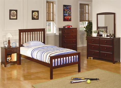 Browse amish beds, amish dressers, armoires, and nightstands, featuring dentil moulding and solid wood construction. Parker Mission Style Brown Cherry Finish Twin Bedroom Set