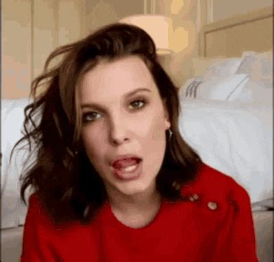 Millie Bobby Brown Millie Bobby Brown Brunette Tongue Lady In Red