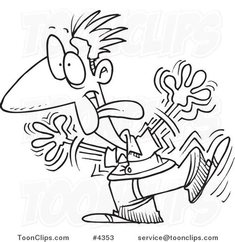 Cartoon Black And White Line Drawing Of A Goofy Guy Shaking 4353 By