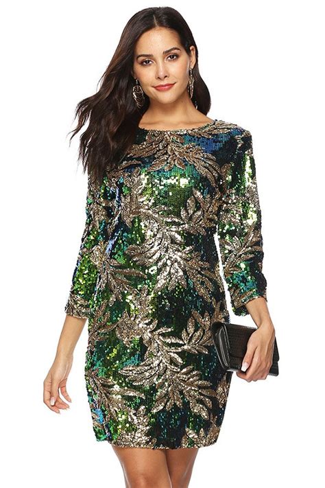 Long Sleeve Sequin Dress With Bodycon And O Neck Design