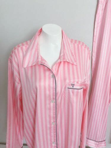 90 Victoria Secret Satin Afterhours Pajama Pj Set Pink Iconic Stripe S