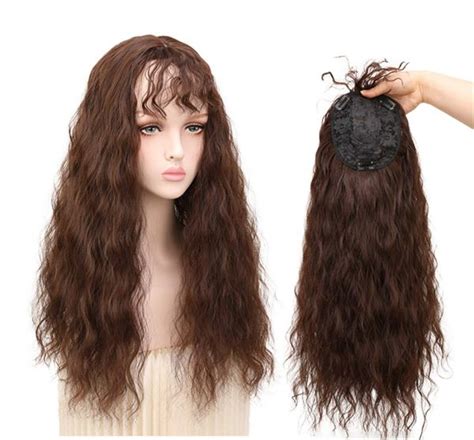 Synthetic Hair Topper With Curly Curtain Bangs For Women 24 Long Clip