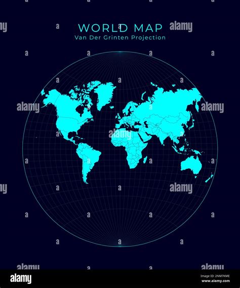 Map Of The World Van Der Grinten Projection Futuristic Infographic