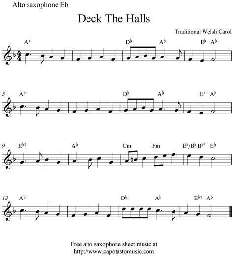 Deck The Halls Free Christmas Alto Saxophone Sheet Music Notes