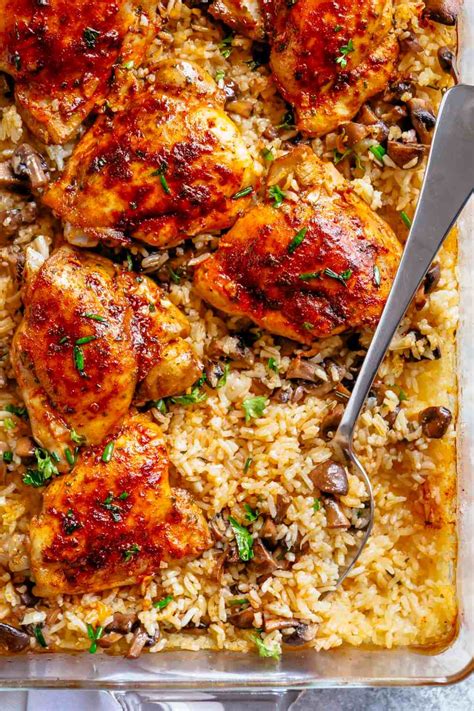 Combine hot cooked rice, onion mixture, chicken, beans, diced tomatoes and chiles, and 1 1/2 cups cheese in a large bowl. Oven Baked Chicken And Rice - Cafe Delites