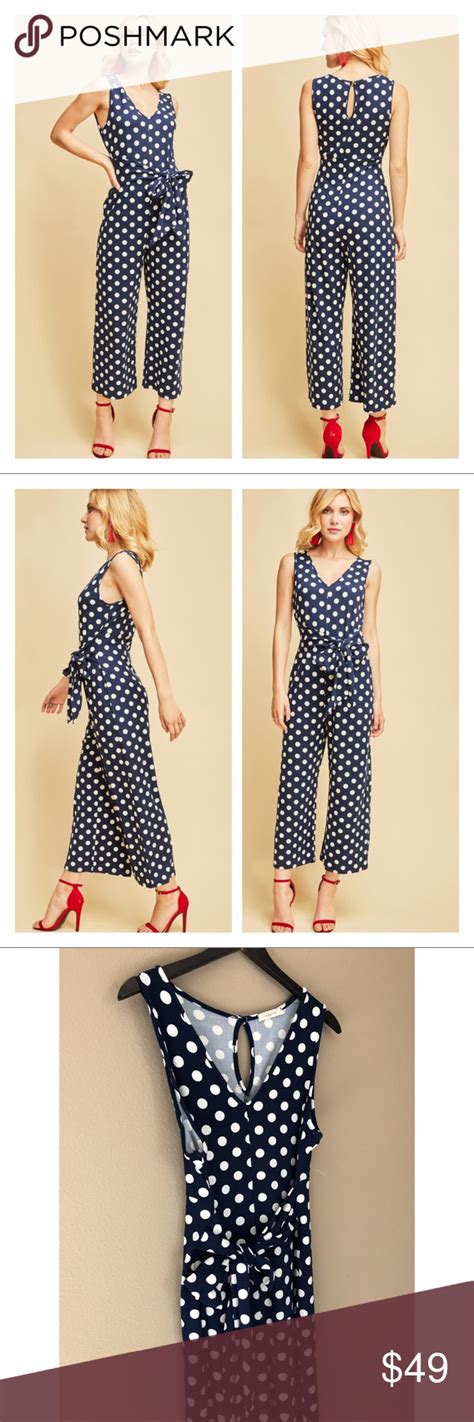Navy With White Polka Dot Belted Jumpsuit So Classy This Navy With