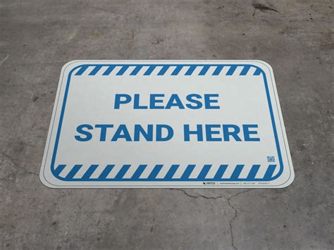 Please Stand Here Blue Floor Sign