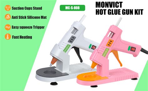 Monvict Hot Glue Gun Kit Mini Glue Guns With Suction Cups Stand Anti Stick Silicone